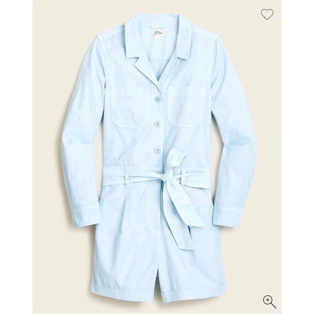 J. Crew Foundry Chino Short Coveralls Utility Romper Size 12 Lt Blue Preppy